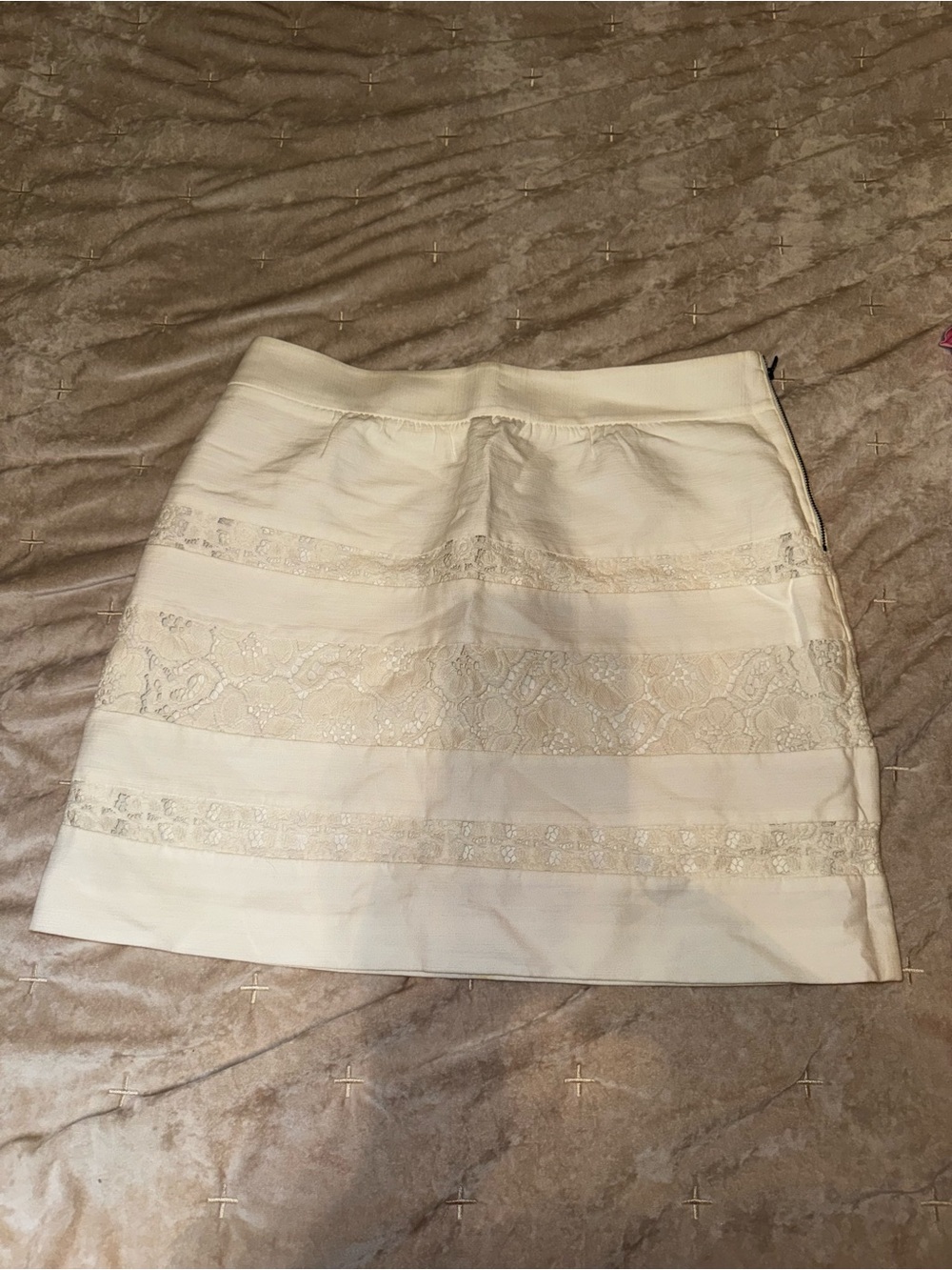 LOFT Cream Lace-Striped Mini Skirt